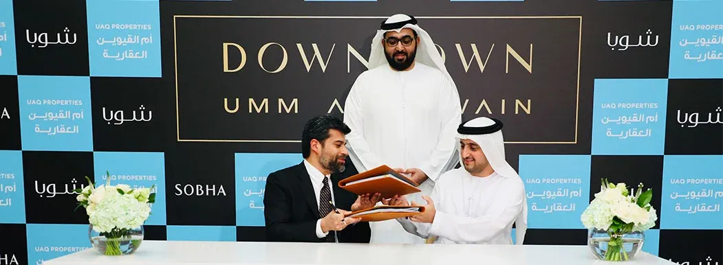 UAQ Properties and Sobha officials sign partnership agreement for Downtown Umm Al Quwain development project.