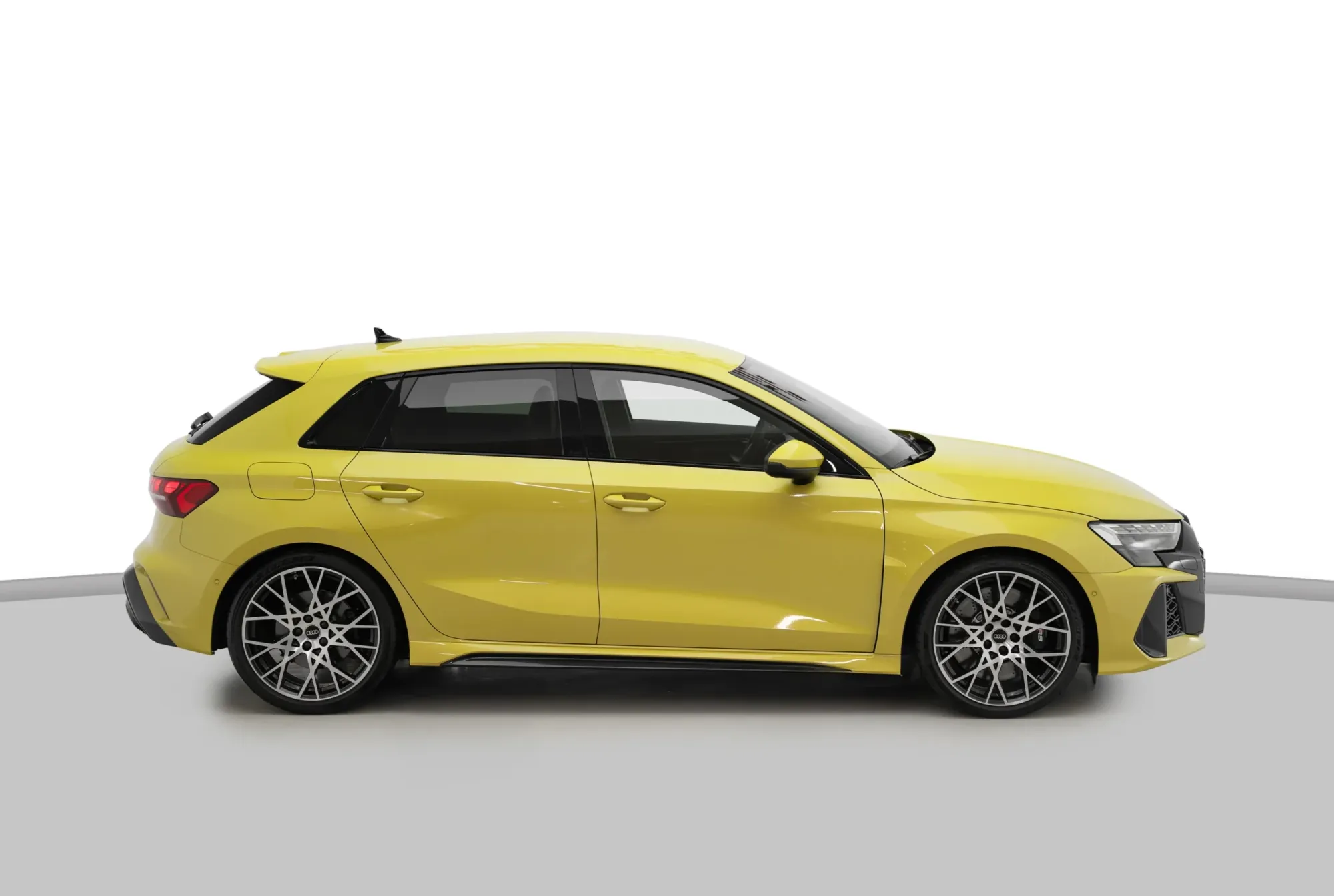 2024 Yellow Audi RS3 Sportback Side Profile – Rent a Sporty Luxury Hatchback in Dubai with No Deposit Required