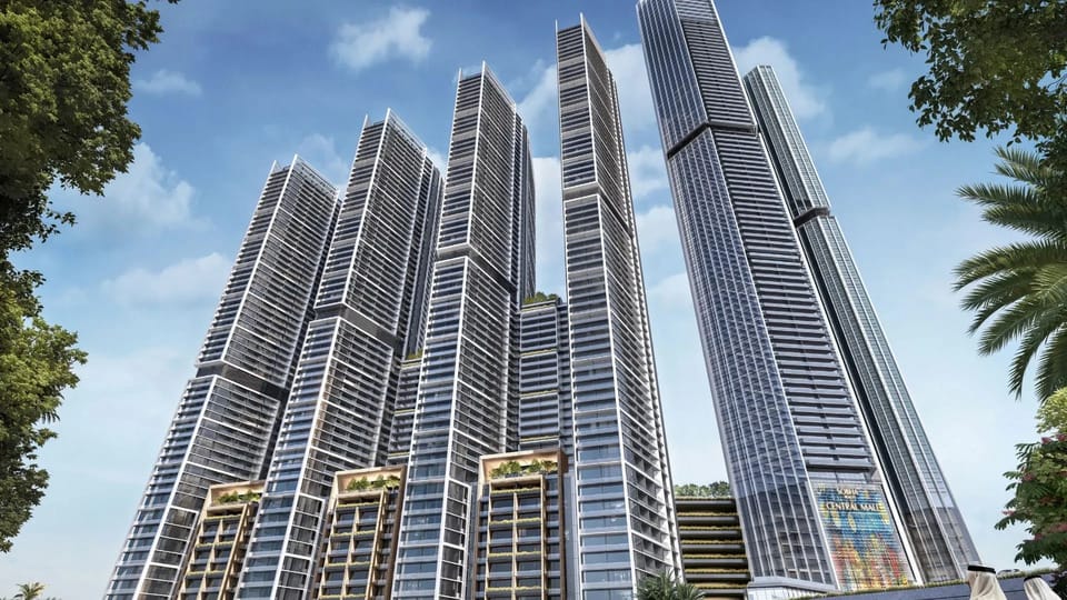 Modern high-rise towers of Sobha Central Dubai with sleek glass façades, showcasing luxury urban architecture.