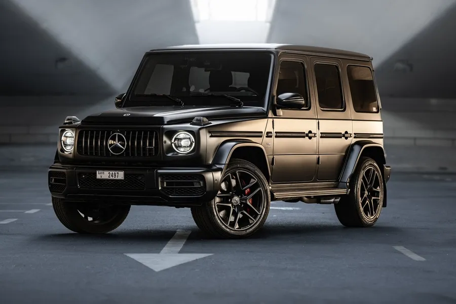 Black Mercedes-AMG G63 at Solid Cars, premium SUV rental in Dubai with zero deposit, 24/7 availability, and free delivery