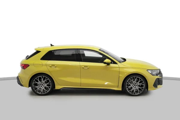 2024 Yellow Audi RS3 Sportback Side View – Luxury Performance Hatchback for Rent in Dubai